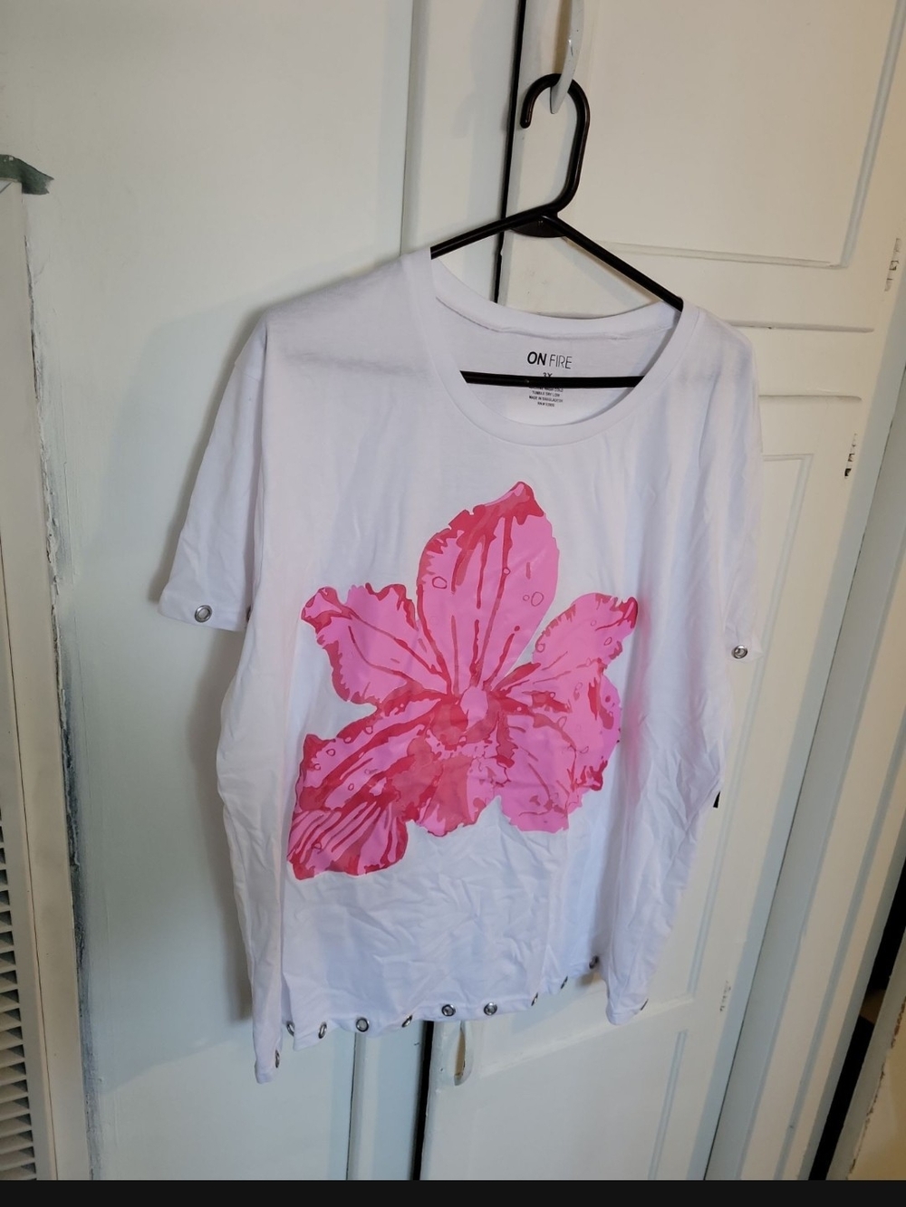 On Fire Girls' White Tee with Pink Floral Print